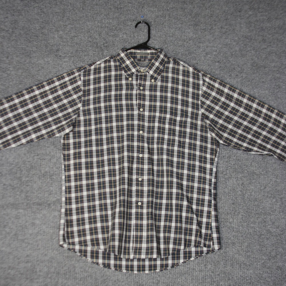 Vintage The Mans Shop Lord & Taylor Button Down Mens L Green Plaid Long Sleeve